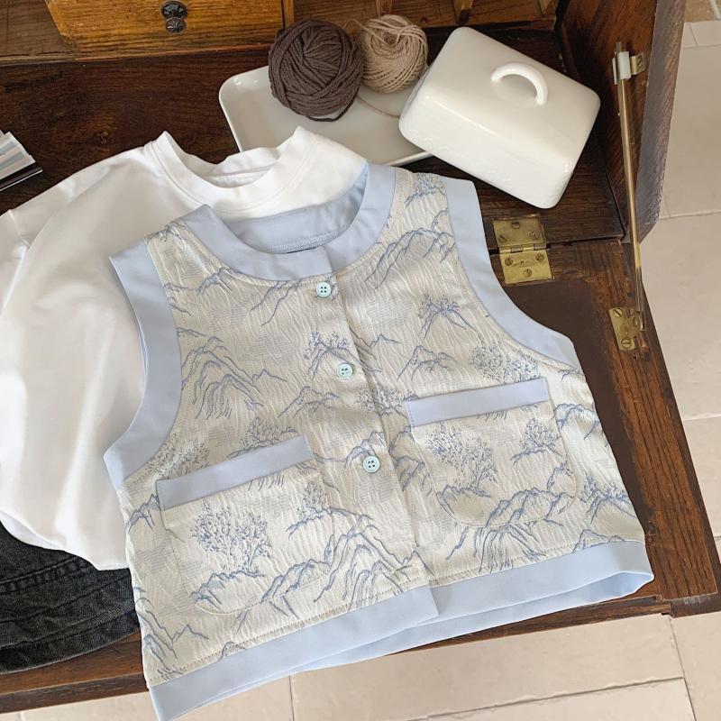 [Kota Dongeng] Rompi gaya Cina baru anak laki-laki atasan rompi lukisan pemandangan gaya Cina yang