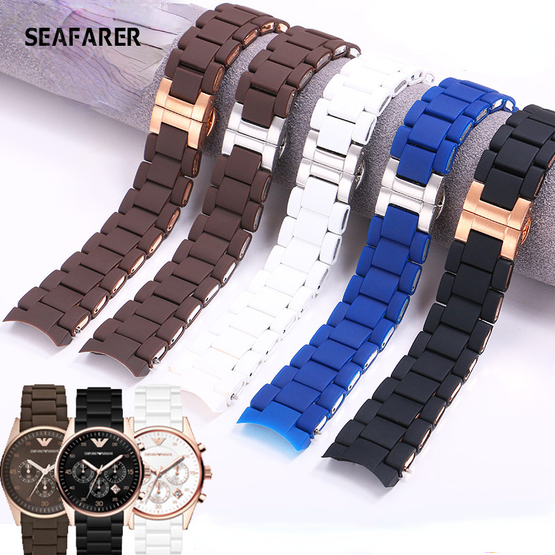 Rubber Steel Watch Strap for Armani Ar5905 5920 5890 5858 5906 Soft Comfortable Silicone Watchband A