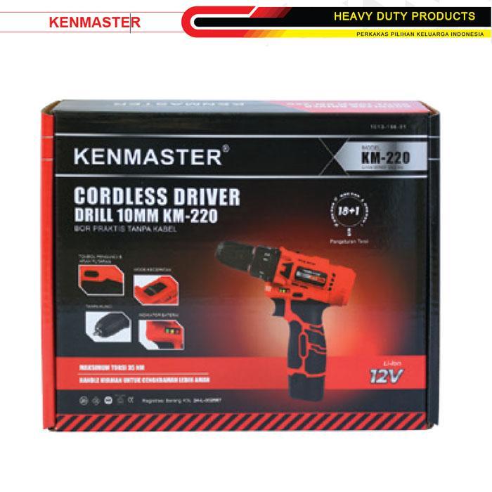 Kenmaster Cordless Driver Drill 10mm Bor 12V 2Ah Bor Cordless Nirkabel KM-220
