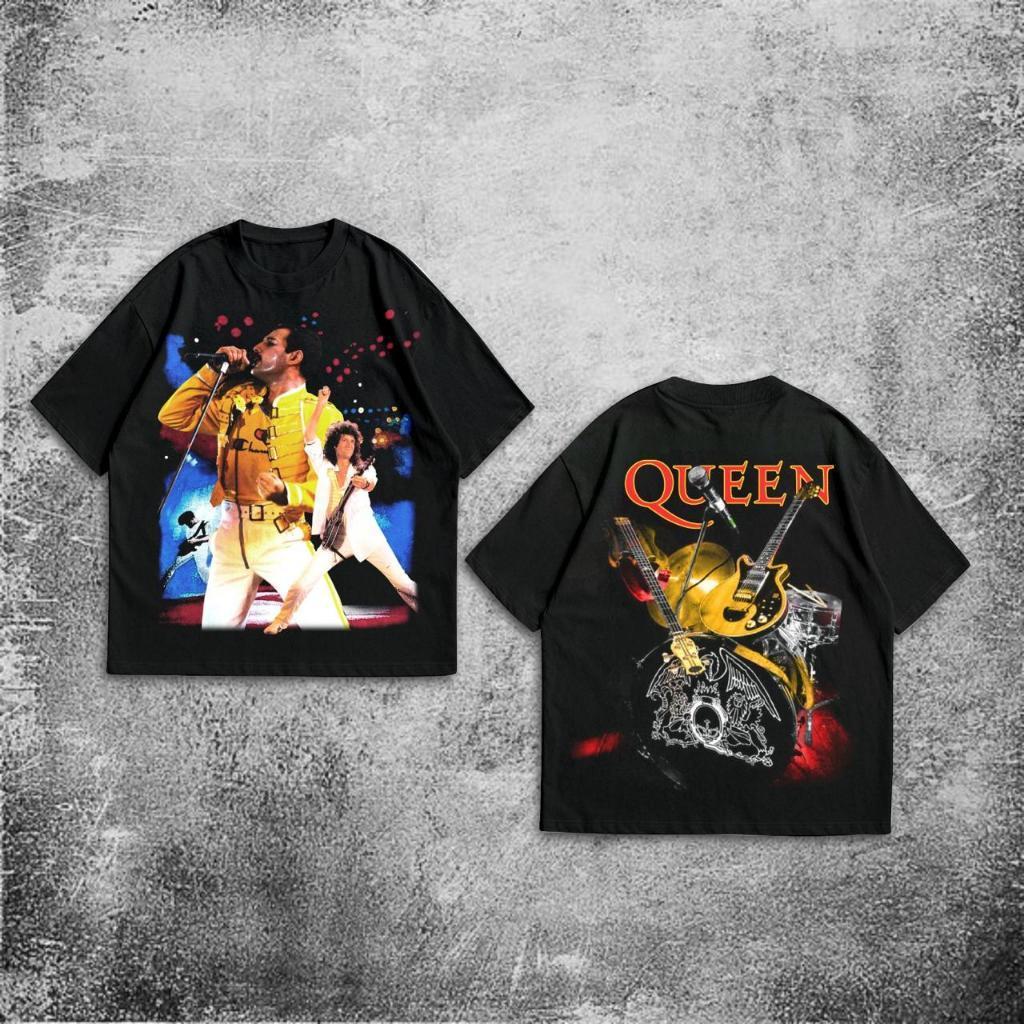 Baju Kaos P&B Oversize QUEEN - T Shirt Vintage Queen Oversized Black 20s T-Shirt Pria Wanita