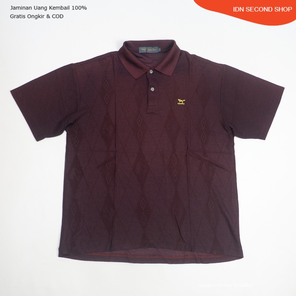 Wonhu Burgundy Pattern Polo Shirt Classic Casual Tee Preloved