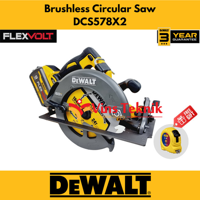 MESIN POTONG KAYU CIRCULAR SAW CORDLESS 60V DCS578X2 DEWALT DCS 578