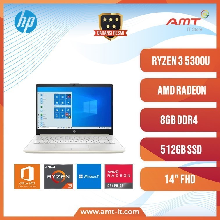 HP 14s-fq1009AU AMD Ryzen 3 5300U 8GB 512GB SSD W11+OHS