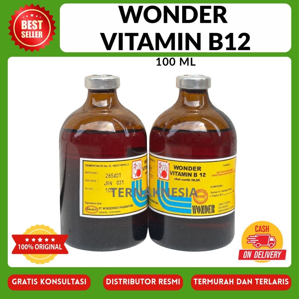 Wonder Vitamin B12 100 ML - Vitamin B12 Anemia & Gangguan Pertumbuhan Hewan Ternak TERNAKNESIA