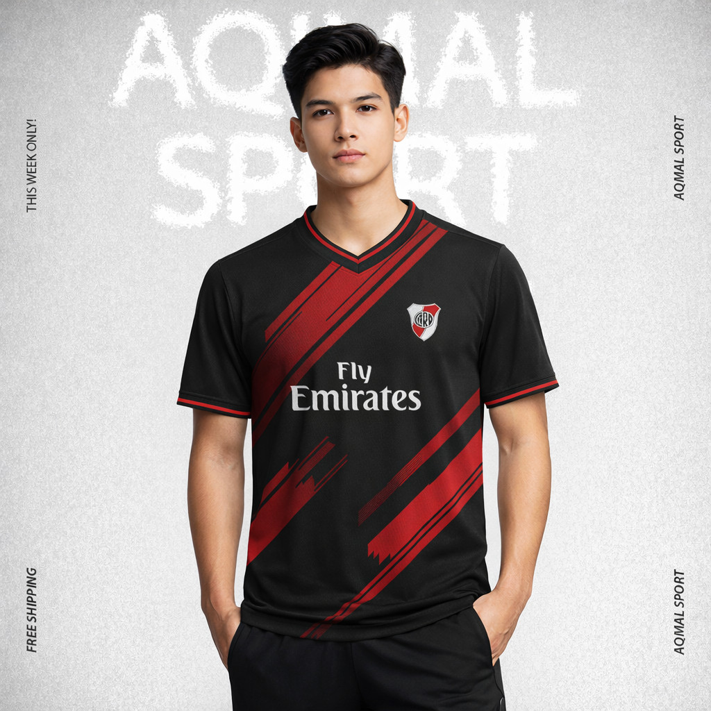 Jersey Bola Desain River Plate Warna Merah Putih - Bahan Dryfit Premium Print belakang polos
