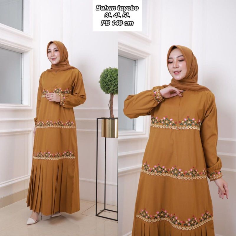 (JUMBO) Gamis Ananda Katun Toyobo Bordir Susun