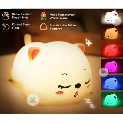 Lampu Tidur Led Proyektor Meja Lucu Pentol Quby Karakter Tiktok Unik - Lampu Kucing