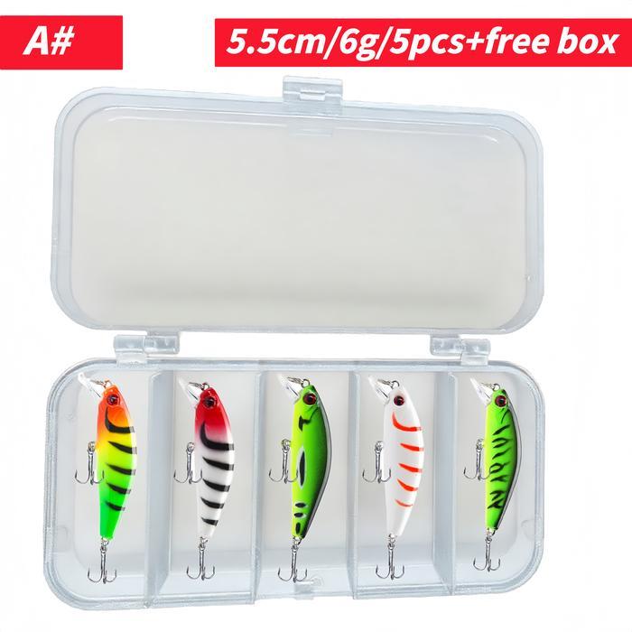 Samsers Outdoor Umpan Pancing Minnow Sinking 5.5cm/6g 5pcs Set 5 Warna Mata Tajam BKB untuk Casting 