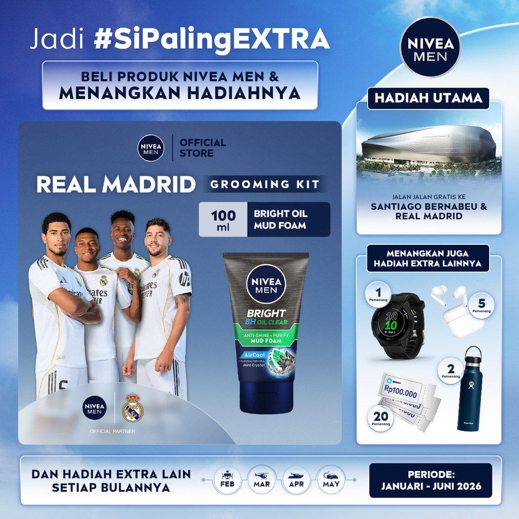 NIVEA MEN Facial Foam Bright Oil Clear Anti Shine + Purify Cooling 100ml - Sabun cuci muka pria menc