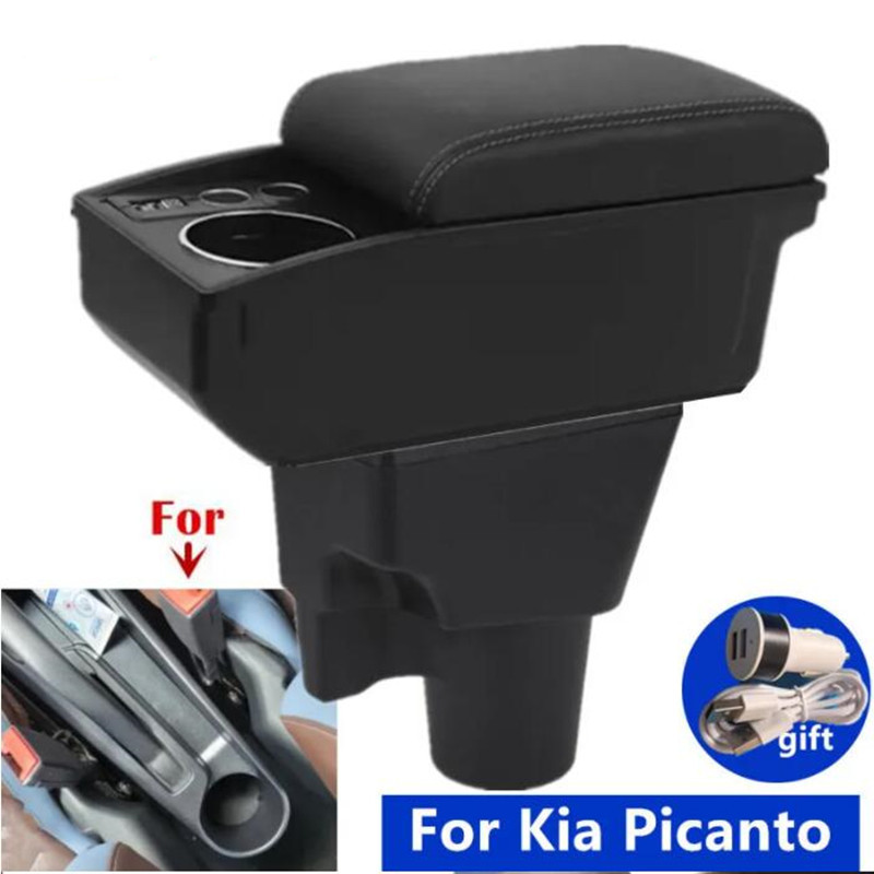 For Kia Picanto Armrest Box For Kia Picanto 3X-Line Car Armrest Storage box cup holder Decated Retro