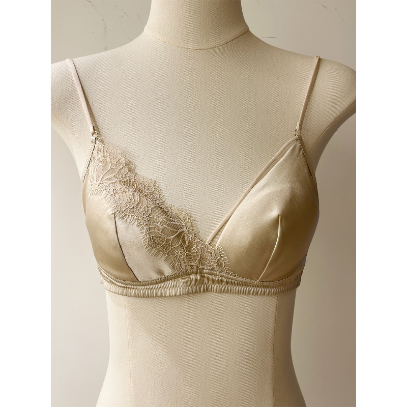 Aura Intim Bra Wanita Satin dengan Tali Tipis, Tanpa Jahitan, Model Segitiga.