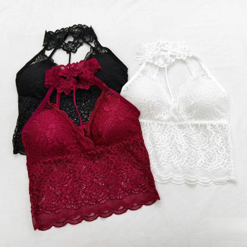 Cute Hot Label Atasan halter seksi dengan bra berbusa untuk efek melangsingkan.