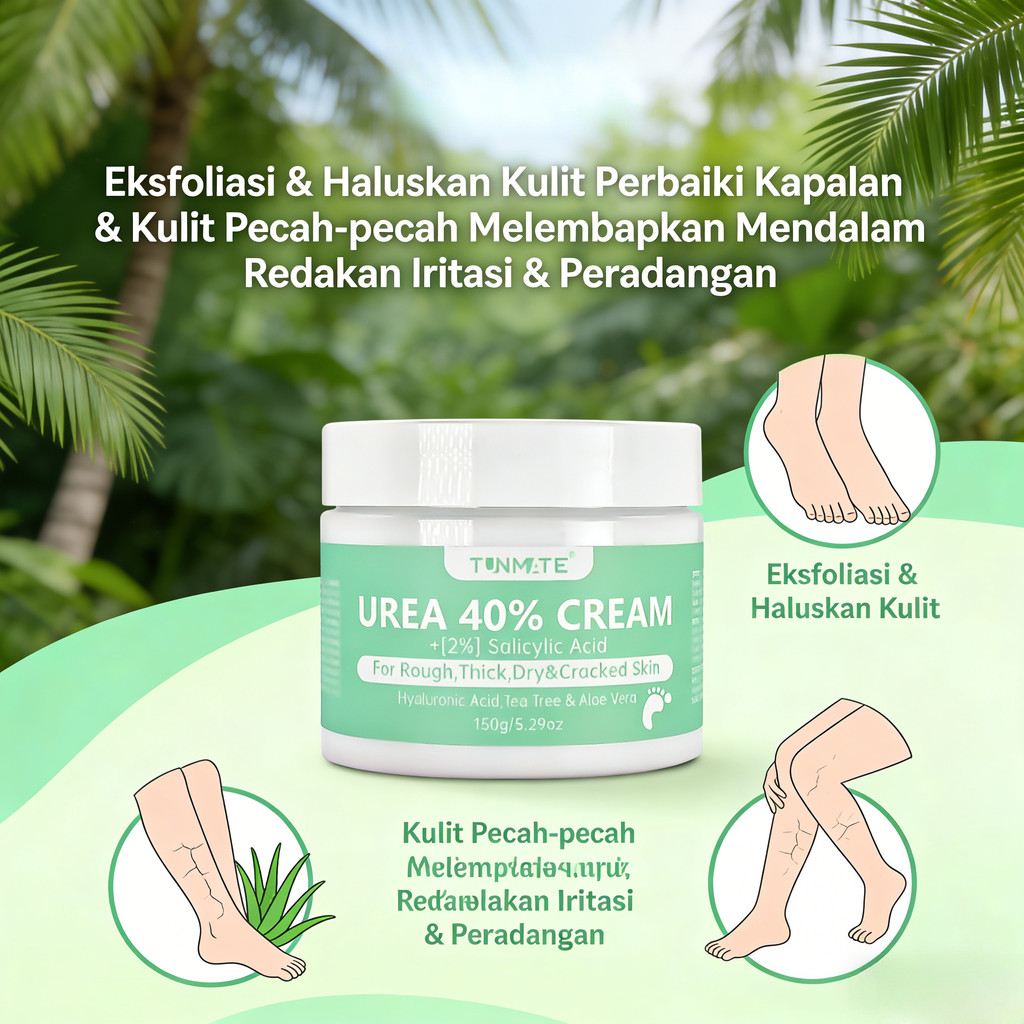 TUNMTE Urea 40% Cream - Untuk Kulit Kering & Pecah2, Perbaiki Tumit Kasar, 150g  CO882