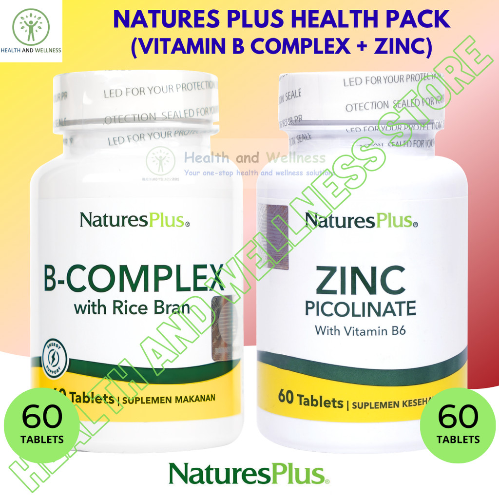 Natures Plus Zinc 60 Tablets dan Vitamin B Complex with Rice Bran 60 Tablets
