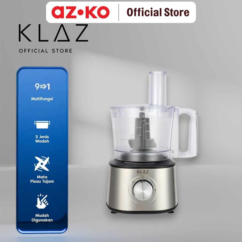AZKO Klaz 2.1 ltr Food Processor 9in1 500 watt - Silver / Hitam Penghalus Bahan Masakan Pencincang B