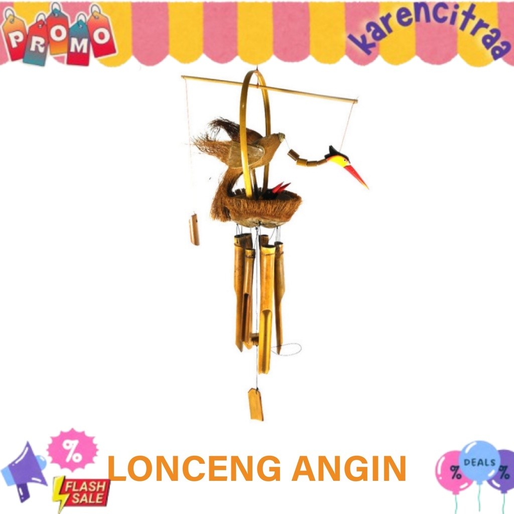 Lonceng Angin Bambu Motif Burung - Genta Angin Bambu - Gantungan Bambu - Lonceng Bambu - Lonceng bur