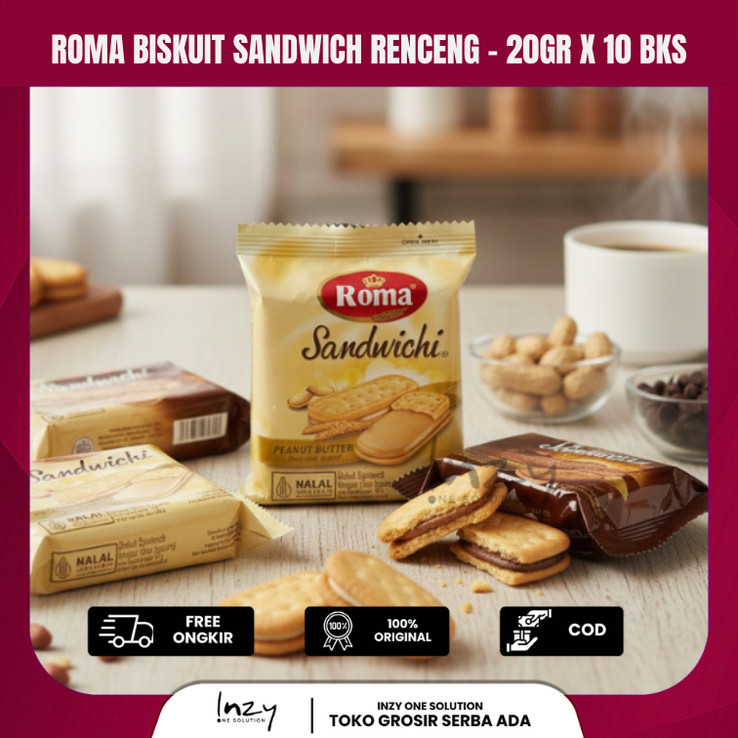 -INZY- SNACK ROMA Sandwich 20gr Biskuit Ringan Coklat Peanut Renteng 10pcs - ALL VARIAN