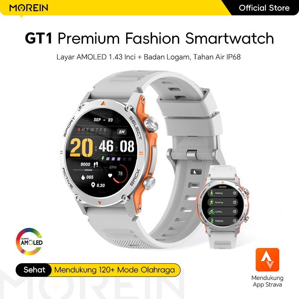 Morein Plus GT1 Smartwatch - 1.43'' AMOLED | Tahan Air IP68 | Baterai Tahan Lama | 123 Mode Olahraga