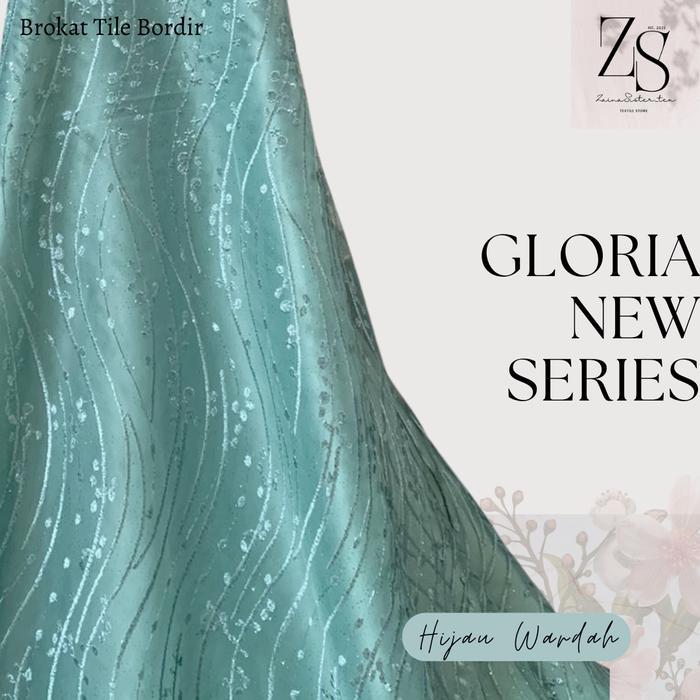 1/2 Meter Bahan Kain Kebaya Brukat Tile Tille Bordir Gloria Warna Hijau Wardah