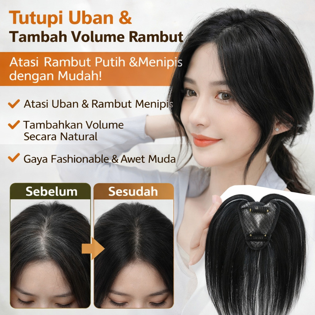 [Rambut Abu-Abu Tak Terlihat, Halus Dan Mulus] Wig Poni Bersirkulasi Wanita/Wig Rambut Asli/Wig Ramb