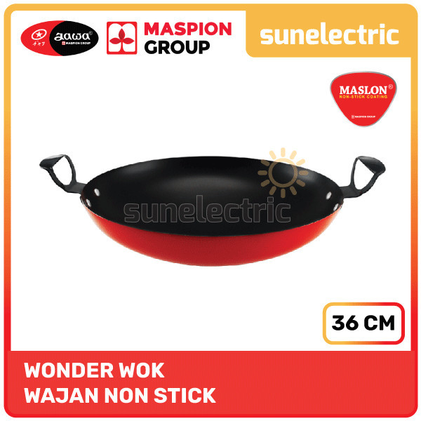 Maspion BLG Wonder Wok Panci Wajan Penggorengan Tumis Teflon Anti Lengket Non-Stick 36 cm - Merah