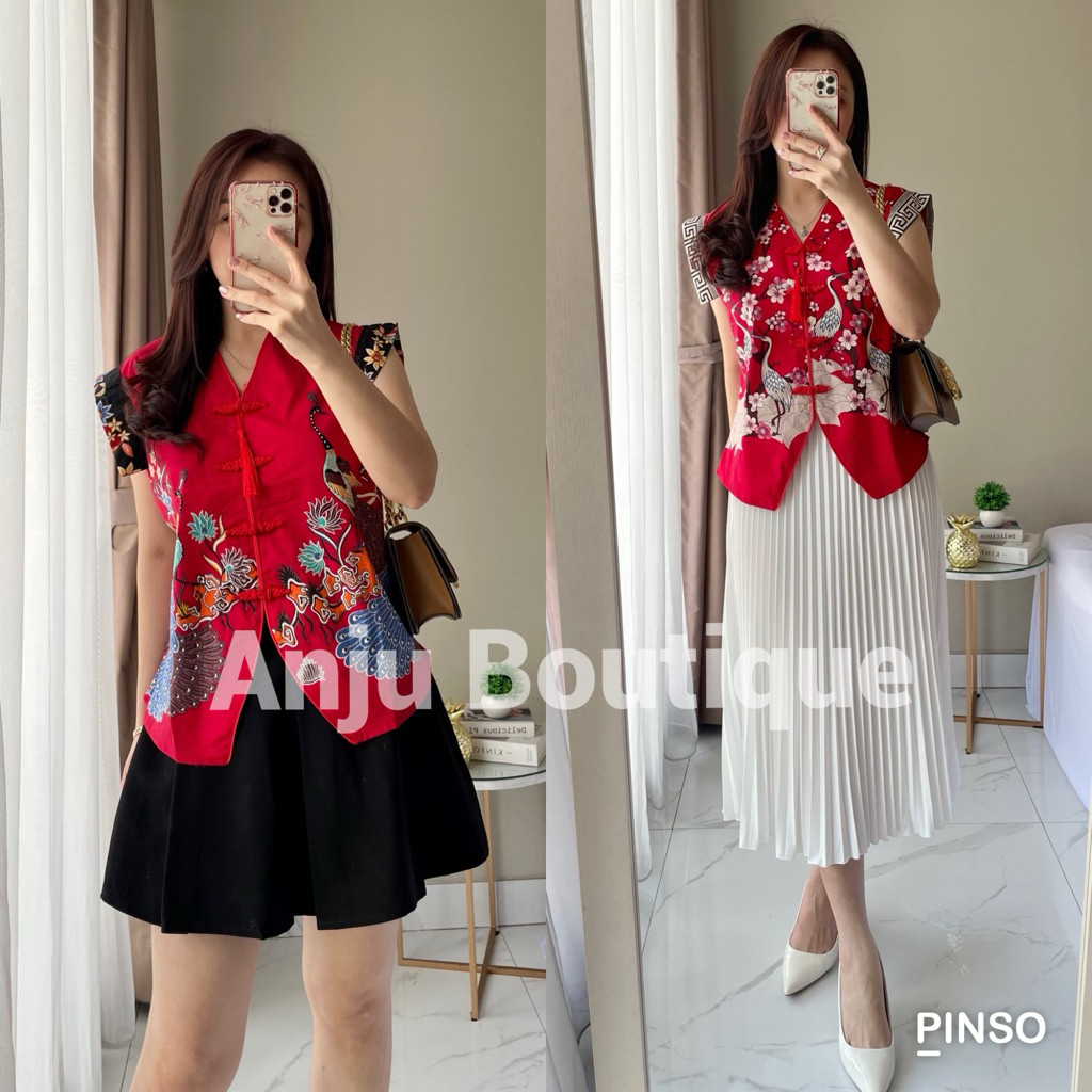 PROMOHUA Cheongsam Top - ANJU | Baju Imlek Wanita |Atasan Baju Cheongsam WanitaREADY