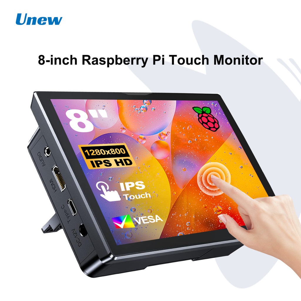 Unew 8 in Raspberry Pi Monitor 1280x800 16:10 HDMI for Raspberry Pi 5 4 3 Orange Banana Pi Y Project