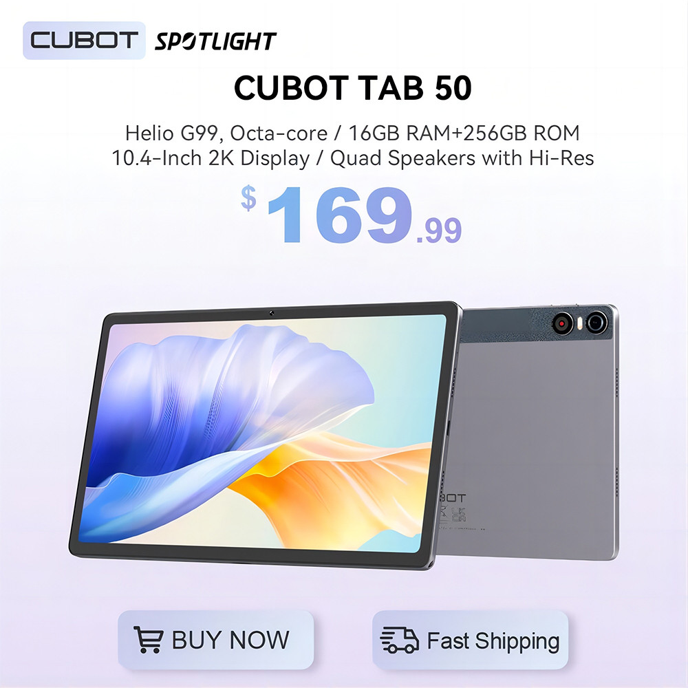 Cubot TAB 50, Tablet android 13, Helio G99, Octa-core, 16GB RAM(8+8GB), 256GB ROM, 10.4" 2K splay, 7