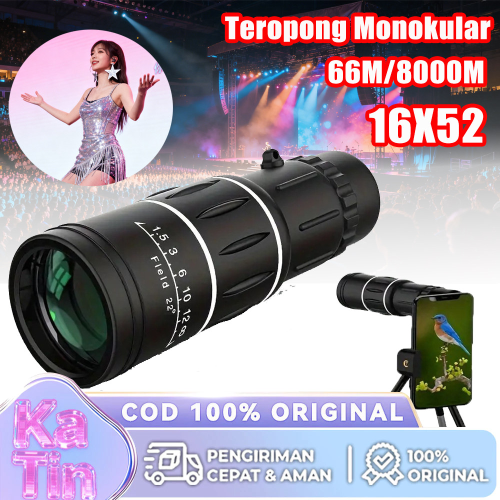 Teropong Lensa Zoom HP Teleskop Fokus Monocular 16*52 40mm Jarak Jauh Kamera Zoom Cam Lensa Tele Tel