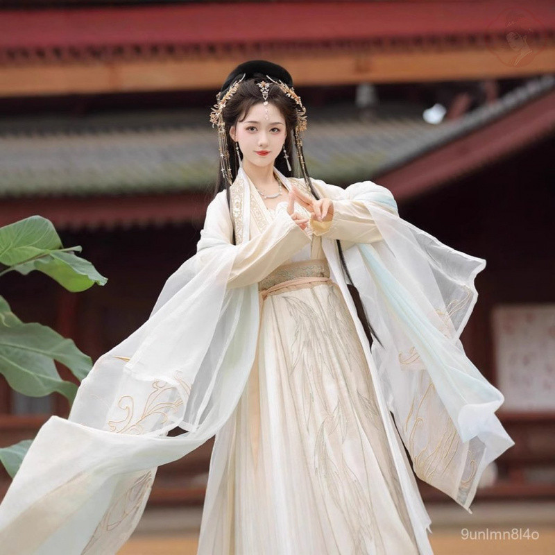 Setelan Hanfu Baju Tradisional Cina Wanita Model Dinasti Song Lengan Lebar Baju dan Rok Ru