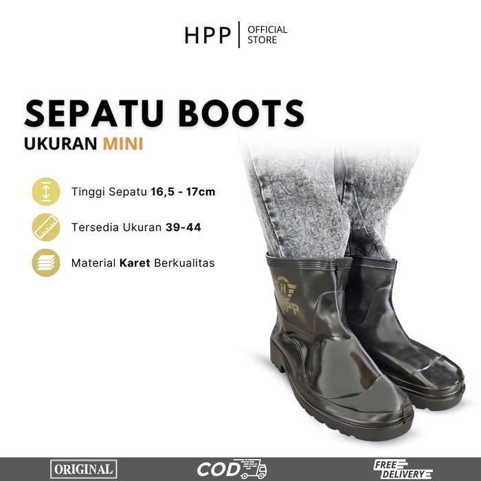 HPP Sepatu Boots Ukuran Pendek Mini Hitam Mengkilap Sepatu Boot Karet Kecil Mini Safety Boot - 43