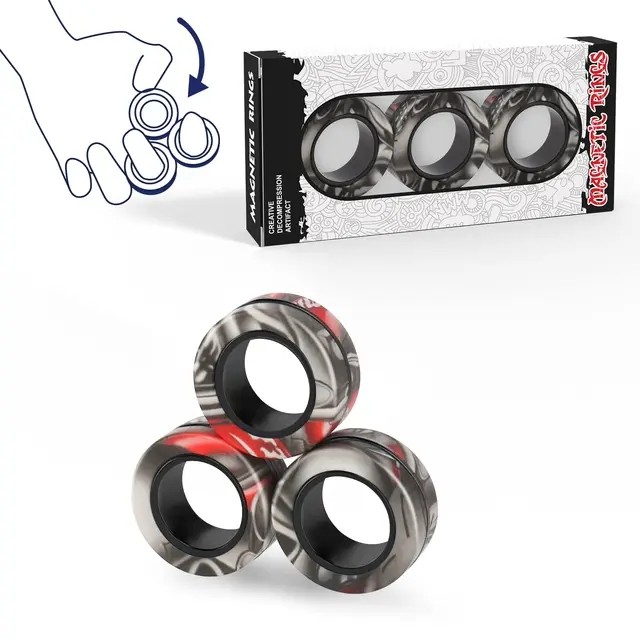 Magnetic Rings Fidget Toy Set Adult Fidget Magnets Spinner Rings Fidget Pack Great Gift for Adults T