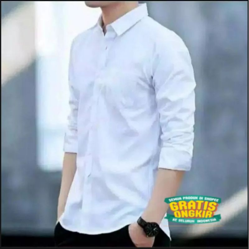 PROMO (COD)  PUTIH KANCING PUTIH Kemeja Pria Lengan Panjang Sage Green Soft Green Hitam Abu-Abu Maro