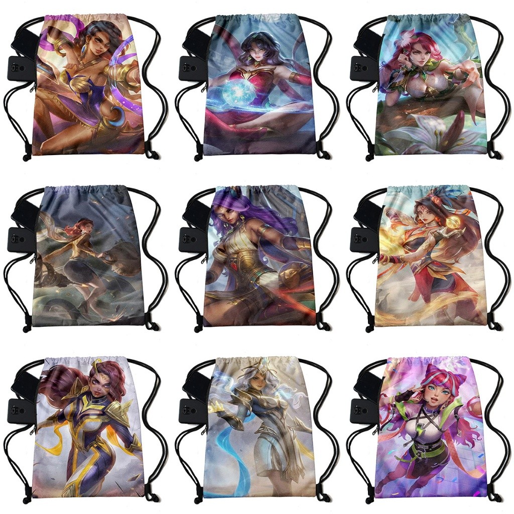 Tas Ransel Serut Full Print Bahan Kanvas Waterproof Pria Wanita Motif Esmeralda MLBB Mobile Legend