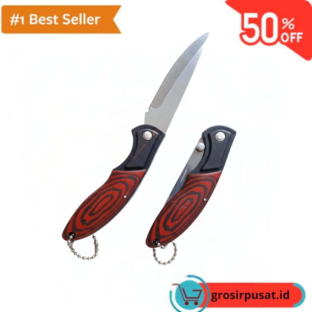 Pisau Lipat Motif Kayu Survival Kit Desain Klasik Estetik Outdoor