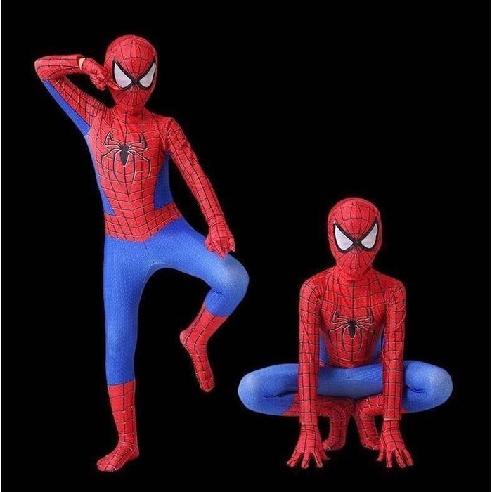 Kostum Spiderman Anak Superhero Cosplay Costume Jumpsuit +Topeng Fashion Baju - #1, 100(3-4Tahun)
