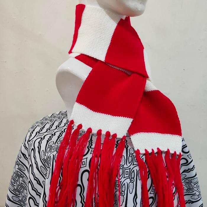 [NATAL] Syal scarf rajut belang Merah Hijau Natal Christmas Desember - MERAH PUTIH