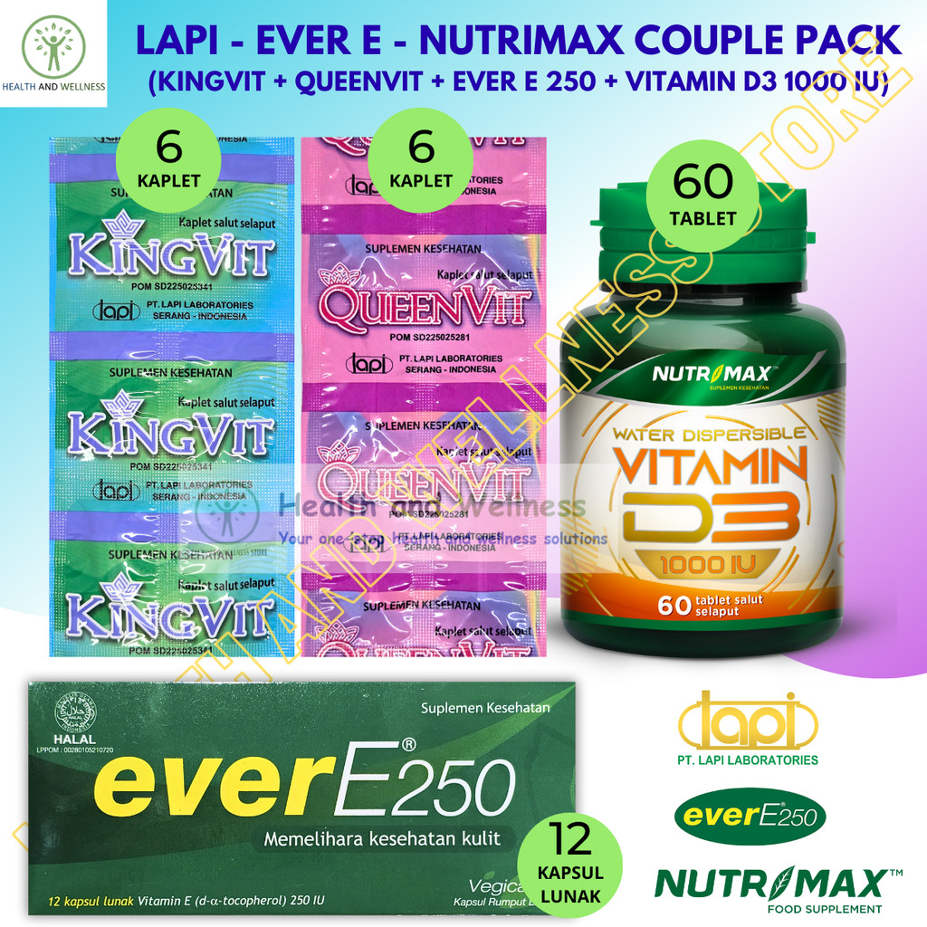 KINGVIT DAN QUEENVIT LAPI LABORATORIES EVER E NUTRIMAX VITAMIN D3 1000 IU 60 TABLET
