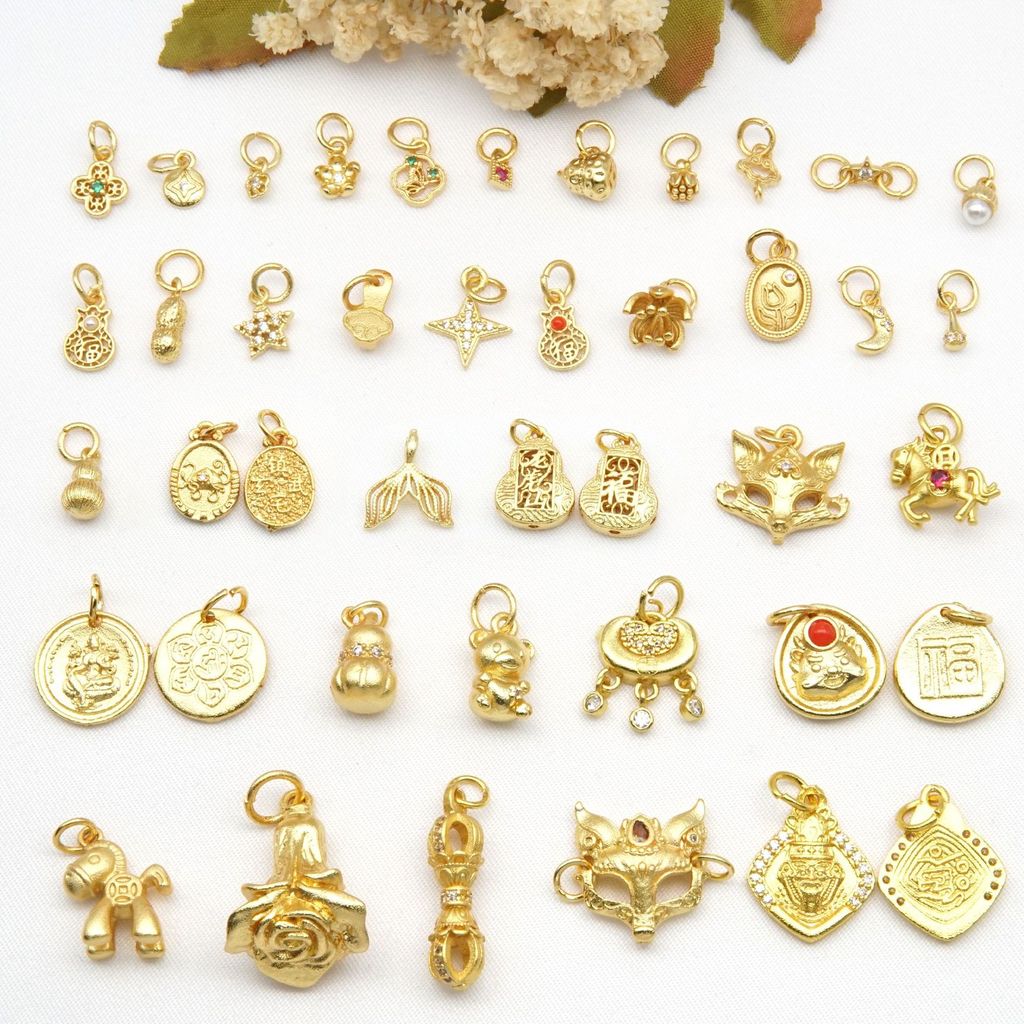 (1 bungkus 5) Emas kuno, kepala rubah Zakiram, liontin alu labu vajra aksesoris liontin DIY