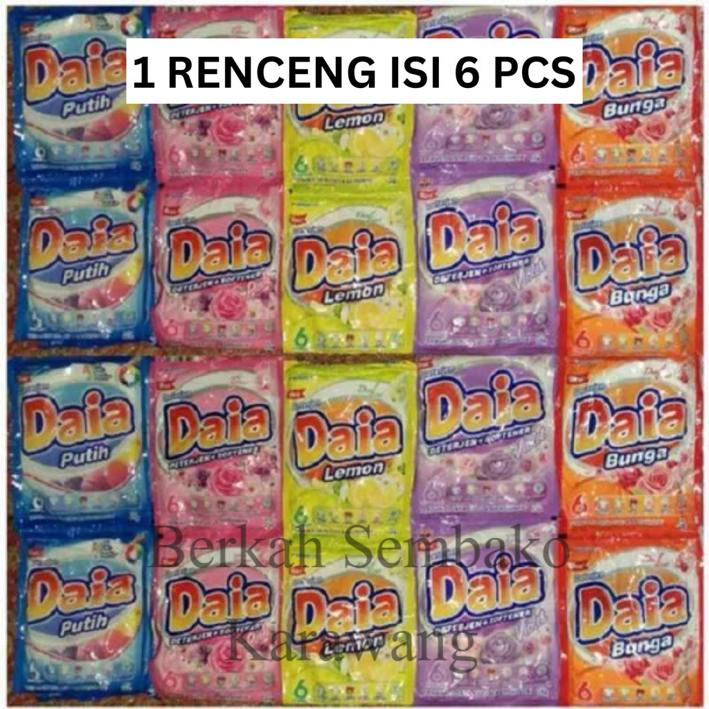 (1 RENCENG ISI 6 PCS) Daia Soklin Detergent Renceng 500an Sachet 23 gr Eceran Per Renteng Softergent
