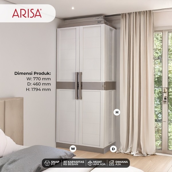 ARISA CA 202A / CA 202 (FREE GIFT)  - LEMARI PLASTIK JUMBO MODERN / LEMARI PAKAIAN 2 PINTU RAK HANGE
