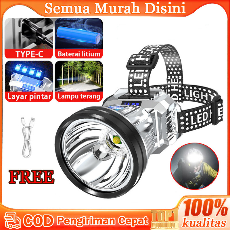 Headlamp Senter Kepala Super Terang Anti Air 1000 Lumen Senter Led Super Terang Lampu Senter Kepala 