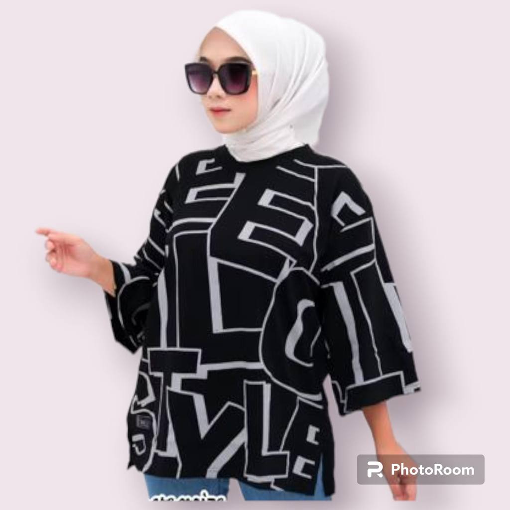 ( COD ) ATASAN WANITA TUNIK OVERSIZE LENGAN 3/4-KAOS OVERSIZE WANITA TERBARU-BAJU KAOS TUNIK OVERSIZ