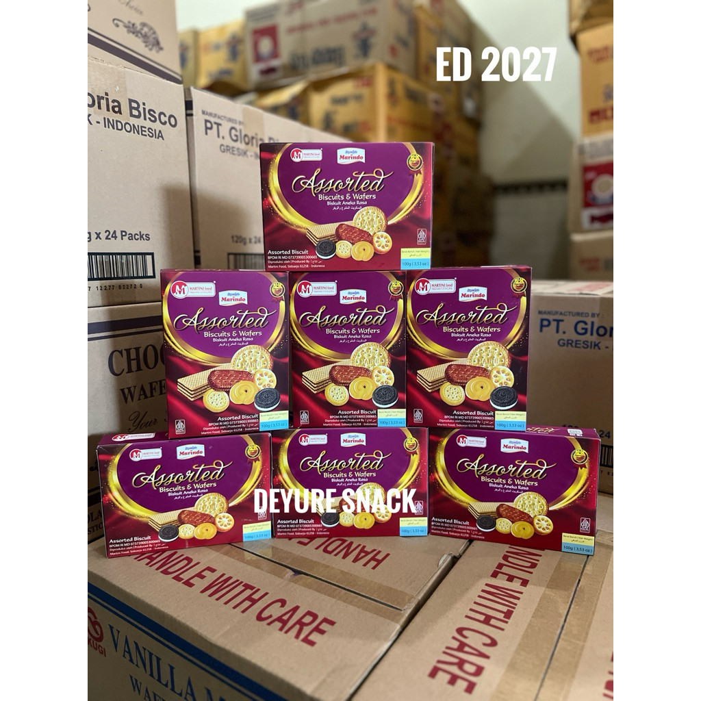 Marindo Assorted biscuit Pack 100 gr 1 karton x 24pcs Snack Hajatan Hampers