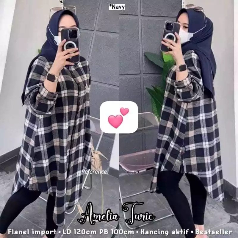 Tunik Kemeja Wanita / Bahan Rayon Premium Salur & Kotak Ld 110 & Ld 120 Oversize Lengan Panjang Kare