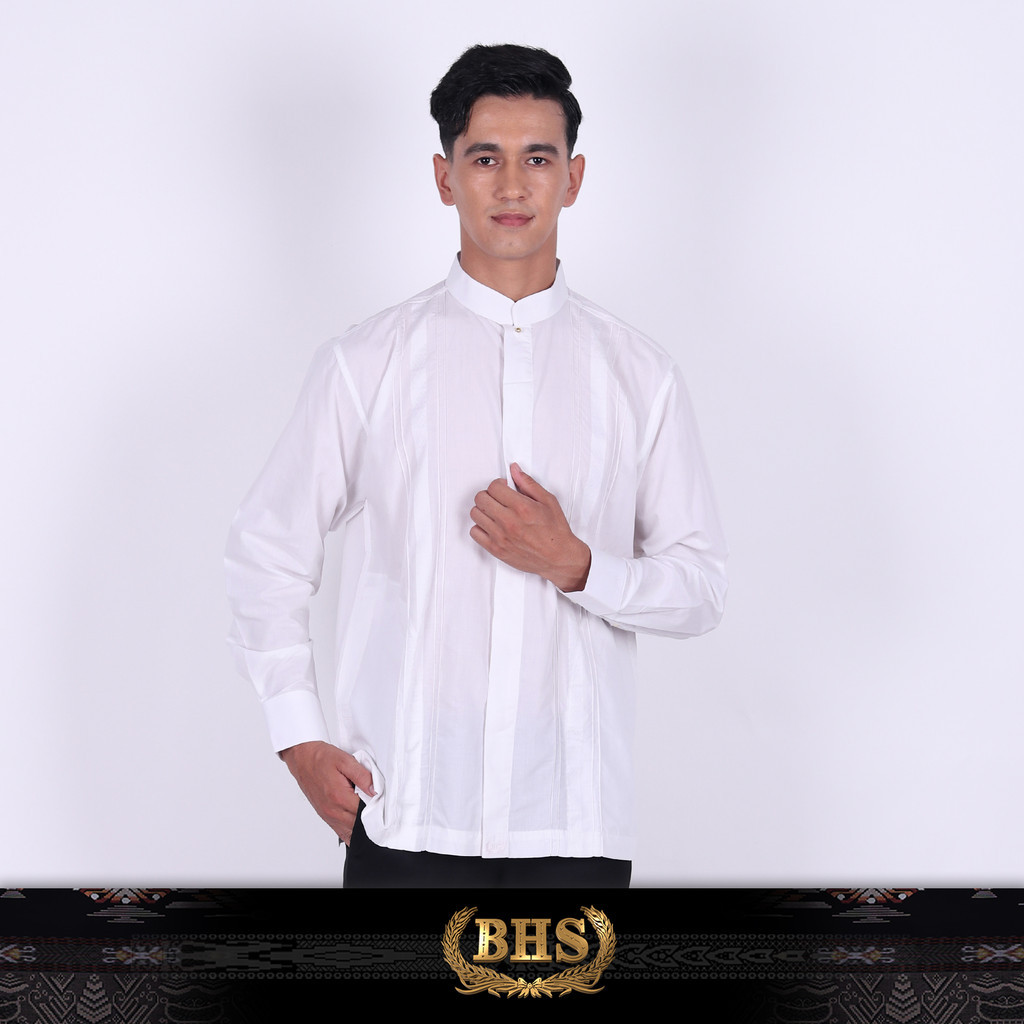 Baju Koko BHS Classic Motif Kombinasi Putih 09 BHS Original Baju Muslim BHS