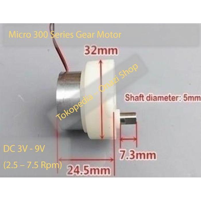 DC Motor Dinamo 300 Gearbox Low RPM 2.5 - 7.5 RPM DC 5V 3V-9V