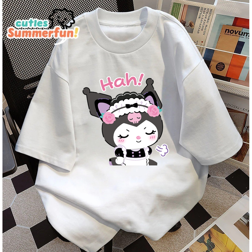 Kaos Oversize Kuromi "Hah" / T-shirt Wanita Putih Motif Kartun Aesthetic Viral |Kaos Putih Oversize 