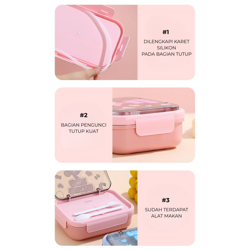 GROWSIR Kotak Makan / Lunch Box Anak 5 sekat 1200ml – Bento Box Set Sendok Garpu BPA FREE