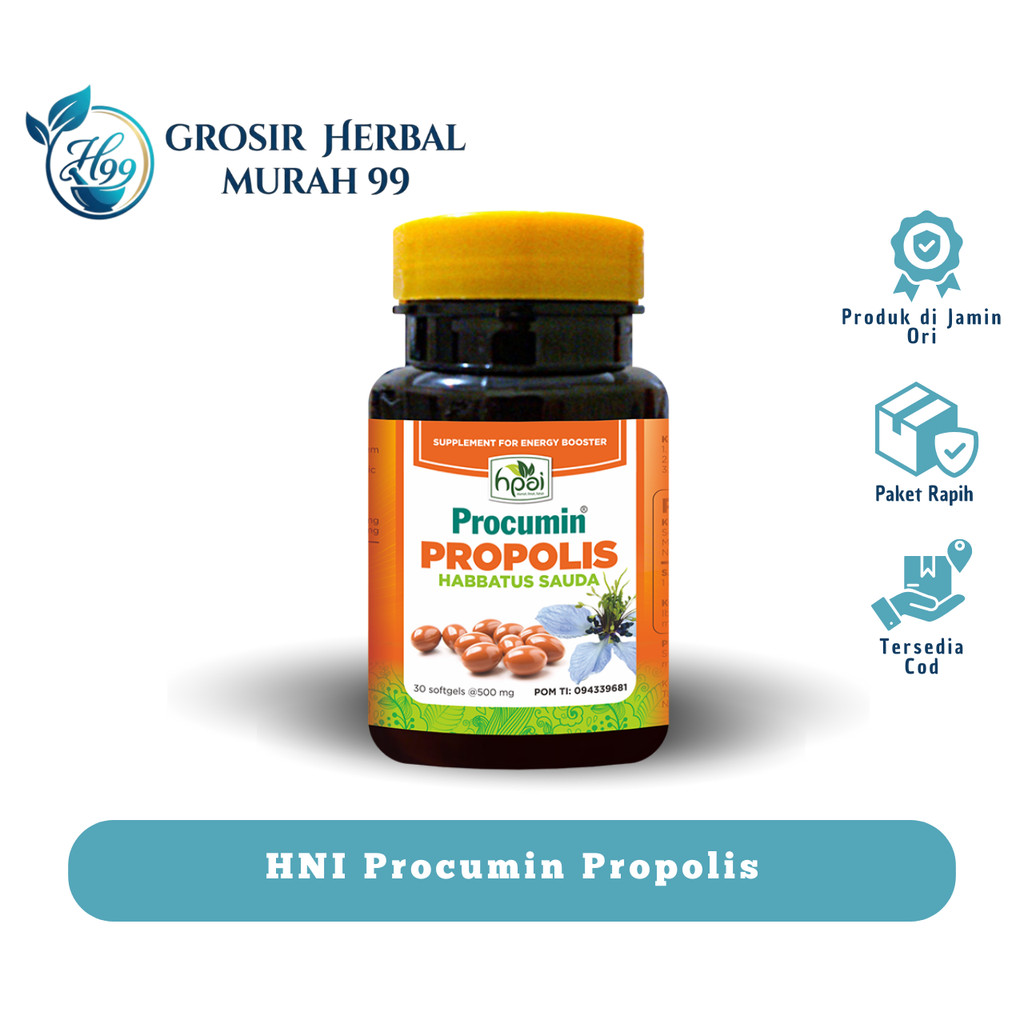 Procumin Propolis HNI HPAI Isi 30 Softgel - Obat Herbal Radang, Kolesterol & Darah Tinggi